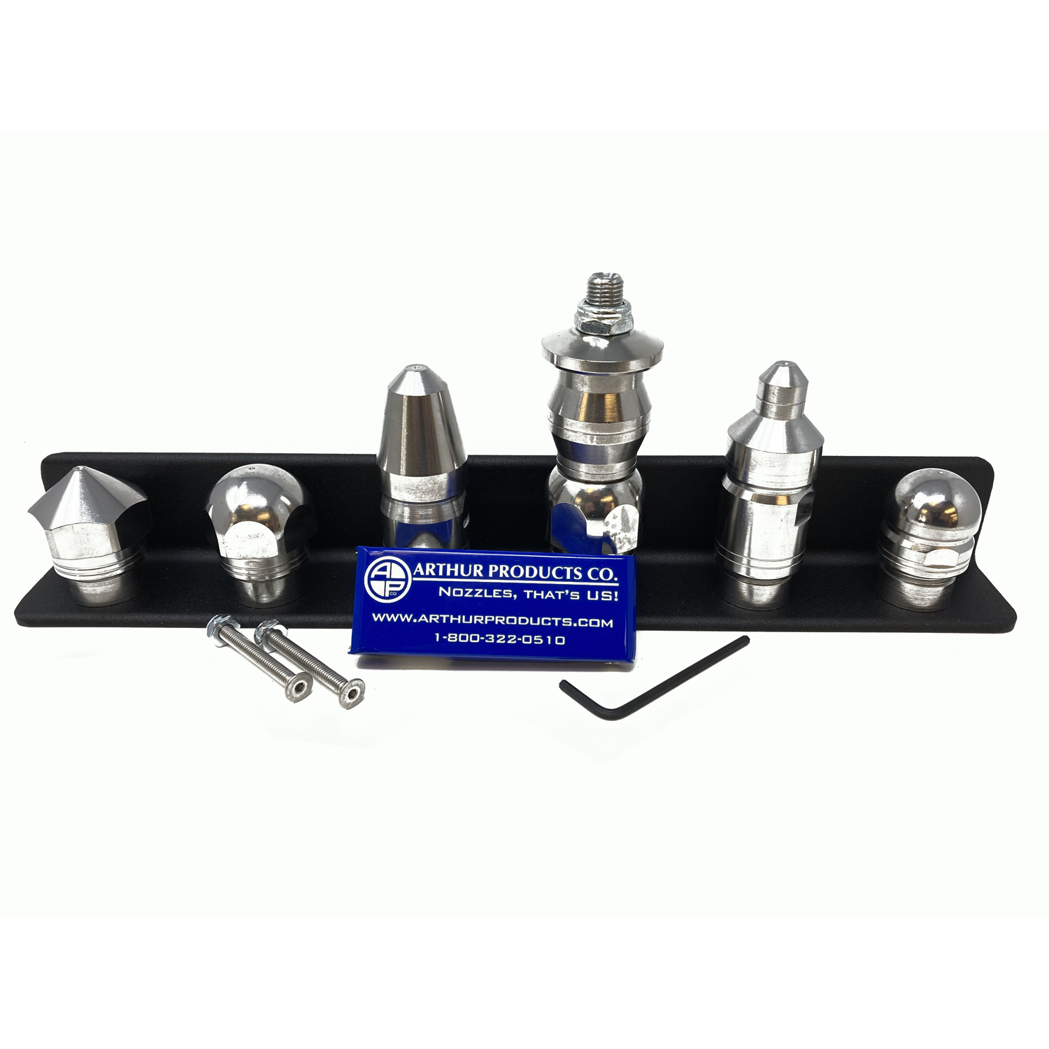 Six Pack on a Rack features the following nozzles, mounting hardware, and a jet cleaner tool